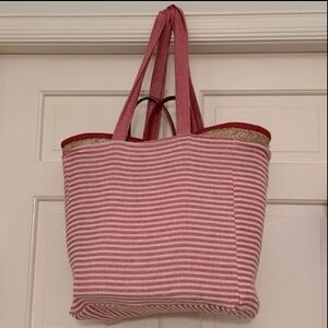 Ralph Lauren Home REwork Stripe Bag Red Loom Weave Organic Cotton Handmade
